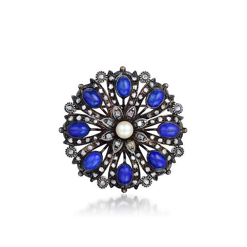 An Antique Lapis and Diamond Brooch
