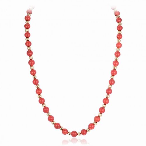 A Coral and Gold Bead Necklace