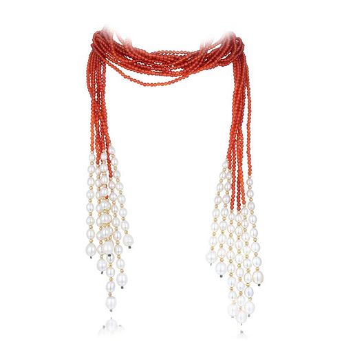 A Carnelian and Pearl Necklace