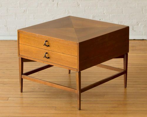 AMERICAN MODERN WALNUT TWO-DRAWER END TABLE