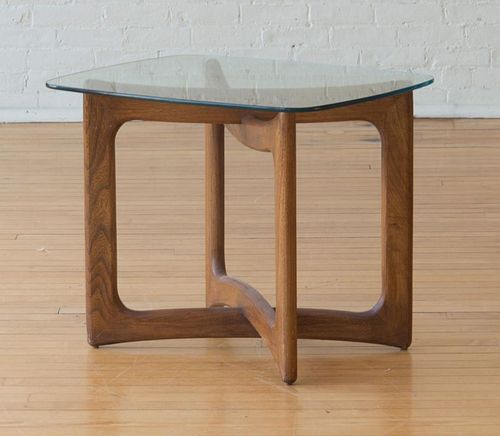 ADRIAN PEARSALL / CRAFT ASSOCIATES GLASS TOP WALNUT END TABLE