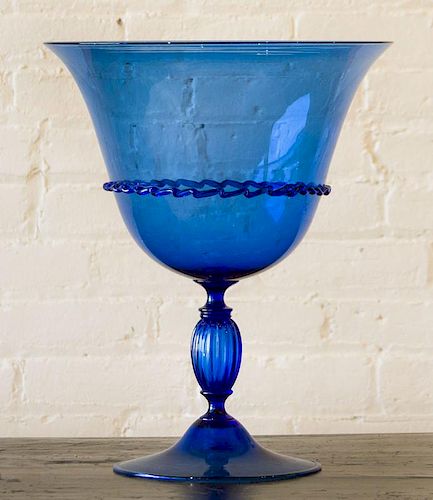 BLUE GLASS TAZZA, POSSIBLY BY VENINI