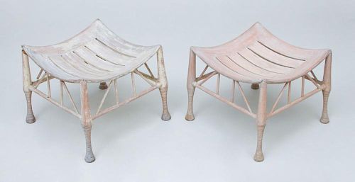 PAIR OF THEBES WHITE-WASHED STOOLS
