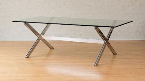 JOHN VESEY LARGE ALUMINUM AND GLASS DINING TABLE