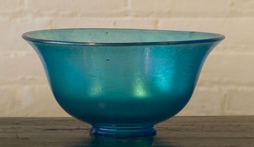 IMPERIAL BLUE IRIDESCENT GLASS BOWL