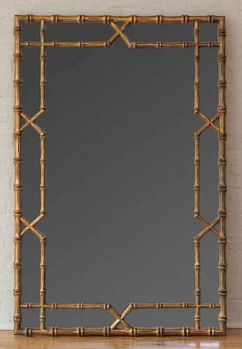 LARGE FAUX BAMBOO GOLD-PAINTED COMPOSITION MIRROR
