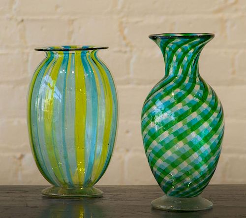 TWO ITALIAN COLORED GLASS VASES