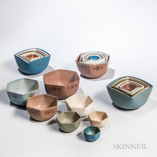Four Sets of Pottery Nesting Bowls