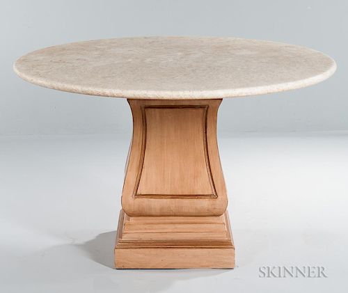 Travertine-top Pedestal Table