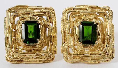 YELLOW GOLD & NATURAL GREEN DIOPSIDE EARRINGS