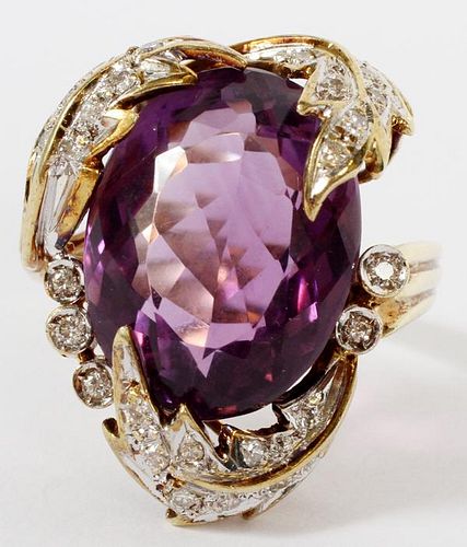 LADIES 14KT WHITE GOLD AMETHYST AND DIAMOND RING