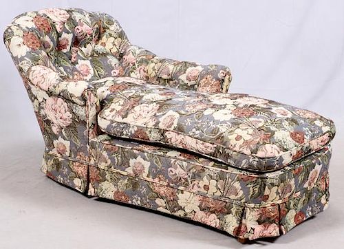 FLORAL PRINT UPHOLSTERED CHAISE LOUNGE LATE 20TH C