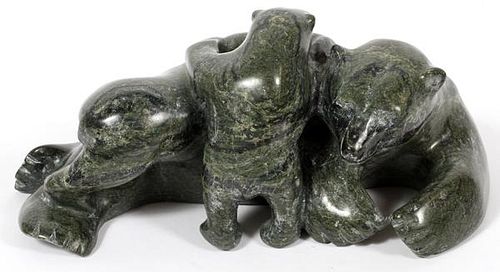 NATIVE AMERICAN INUIT STONE CARVING BEAR AND CUBS