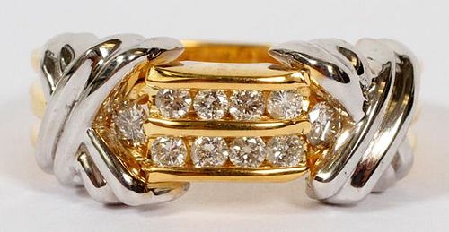 YELLOW AND WHITE GOLD AND 0.50CT DIAMOND X RING