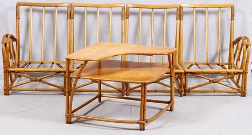 RATTAN PATIO FURNITURE SUITE EARLY 20TH C. 6 PIECES