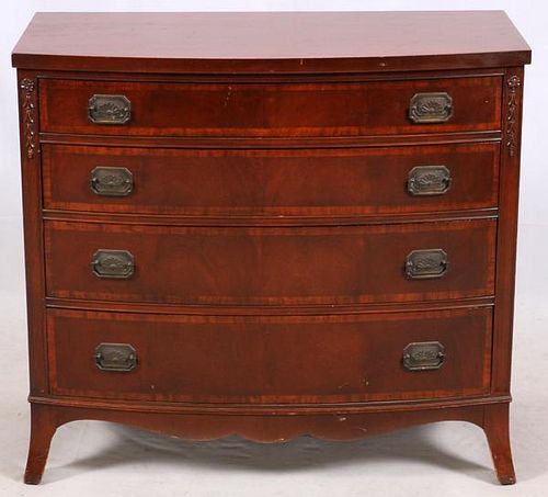 FEDERAL BOW FRONT MAHOGANY FOUR DRAWER CHEST C1900