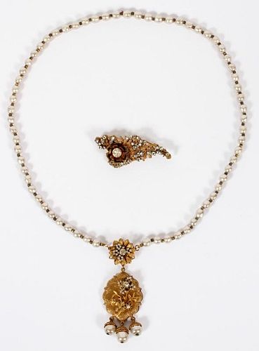 MIRIAM HASKELL NECKLACE AND PIN 2 PCS
