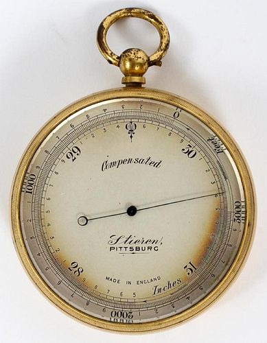 ENGLAND HAND BAROMETER LEATHER CASE 19TH C.