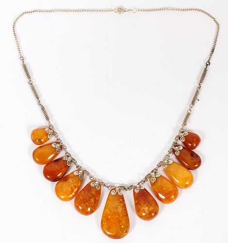 AMBER AND STERLING SILVER NECKLACE