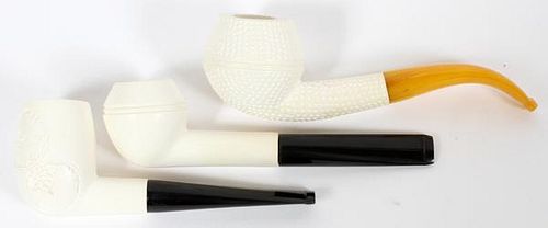 HAND CARVED MEERSCHAUM PIPES THREE