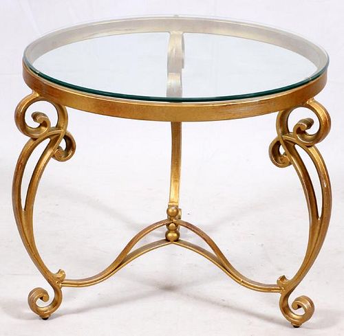 GLASS TOP & PAINTED METAL SIDE TABLE
