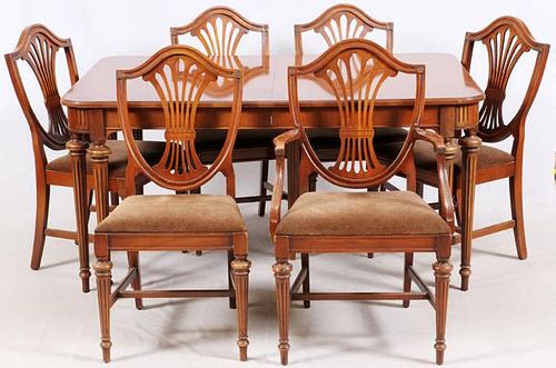 HEPPLEWHITE STYLE MAHOGANY DINING TABLE AND CHAIRS