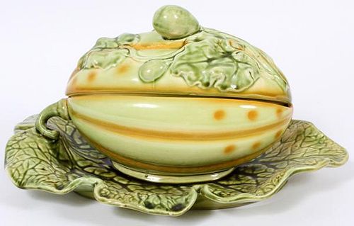 FRENCH MAJOLICA COVERED SERVING DISH