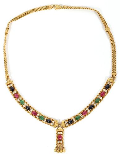 RUBY SAPPHIRE EMERALD AND DIAMOND NECKLACE