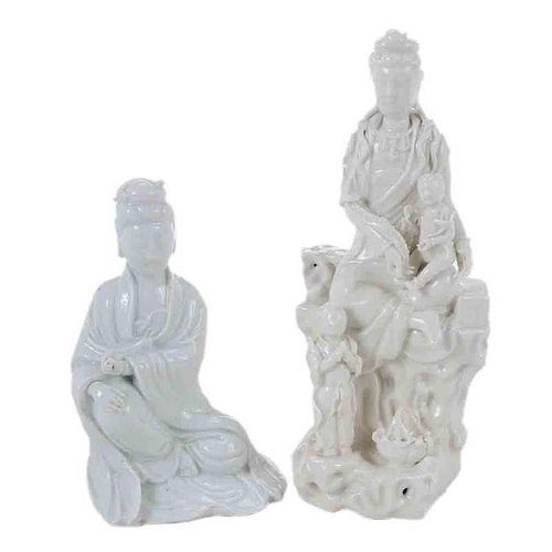 Two Blanc de Chine Guanyin Figures
