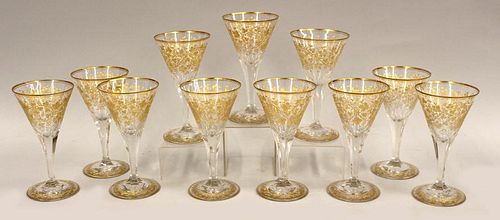 (11) CUT AND GILDED FOOTED WINE GLASSES