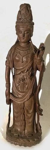 CHINESE CARVED FIGURE OF A BODHISATTVA