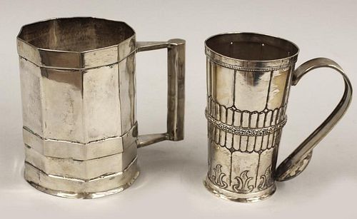(on 2) SPANISH COLONIAL SILVER TANKARDS
