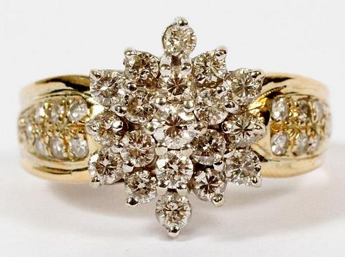 14KT YELLOW GOLD AND DIAMOND CLUSTER RING