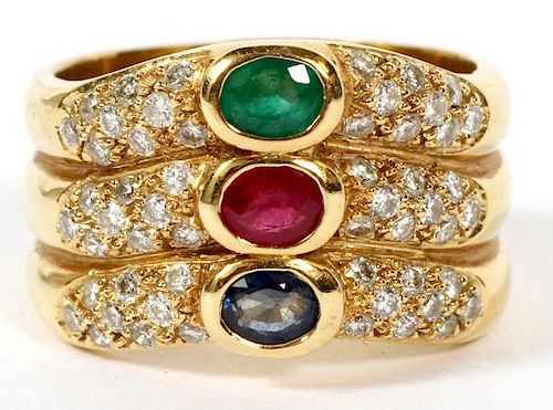 RUBY EMERALD SAPPHIRE AND DIAMOND RING