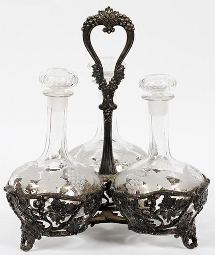 PAIRPOINT SILVER PLATE & CRYSTAL CRUET STAND C.1880
