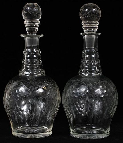 AMERICAN ETCHED GLASS DECANTERS TWO