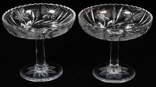 AMERICAN CUT AND ETCHED GLASS COMPOTES PAIR