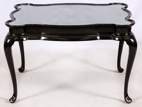 MAITLAND SMITH LEATHER & GLASS TOP COCKTAIL TABLE