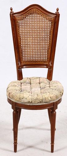 WALNUT AND CANE FRENCH STYLE SIDE CHAIR C. 1950