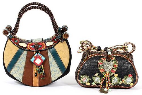 MARY FRANCES MULTICOLORED LEATHER AND FABRIC BAGS