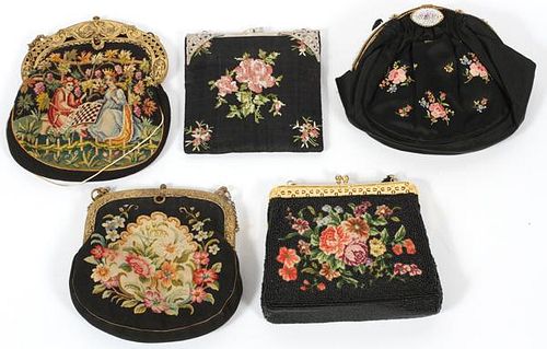 BEADED AND EMBROIDERED FLORAL BAGS 5 PIECES