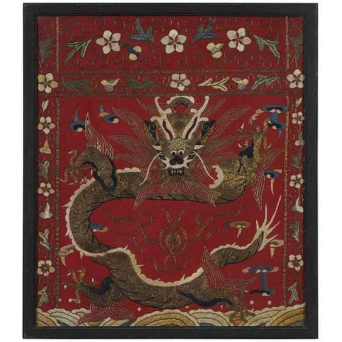 Chinese Embroidered Dragon Panel
