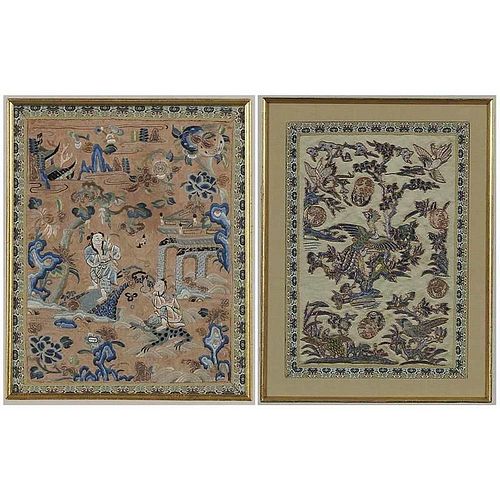 Two Chinese Late Qing Silk Embroidered Panels
