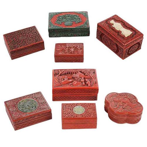 Eight Cinnabar Covered Boxes