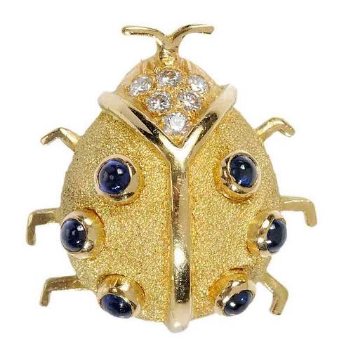 18kt. Diamond, Sapphire Lady Bug Brooch