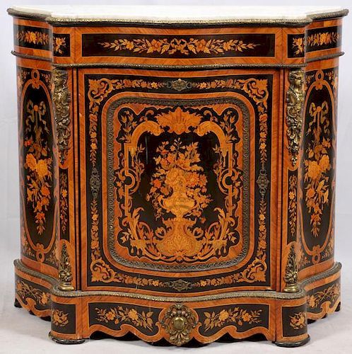 FRENCH MARBLE TOP PARQUETRY CABINET CIRCA 1800