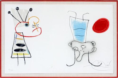 JOAN MIRO SPANISH COLORED LITHOGRAPH TWO FIGURES