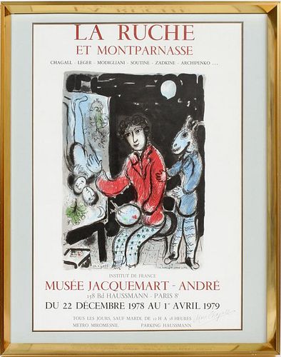 MARC CHAGALL INK SIGNED POSTER COLOR LITHOGRAPH LA RUCHE ET MONTPARNASSE 1979