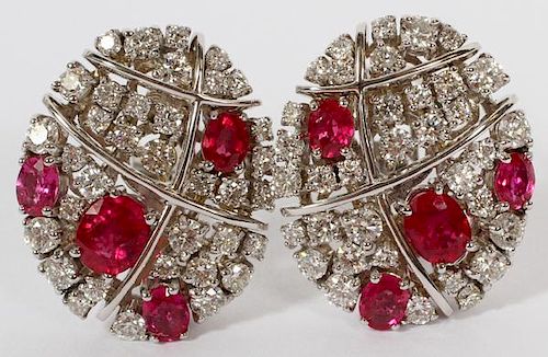 1.30CT NATURAL RUBY AND 2.20CT DIAMONDS EARRINGS