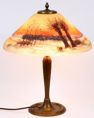 JEFFERSON SIGNED REVERSE PAINTED TWO-LIGHT LAMP